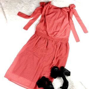🔴2/$25 NWOT Coral Polka Dot Chiffon Dress w Shoulder Ties
